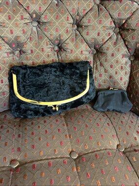VTG Mel-Ton Black Curly Persian Wool Evening Bag Clutch Kiss Lock w/Coin Purse